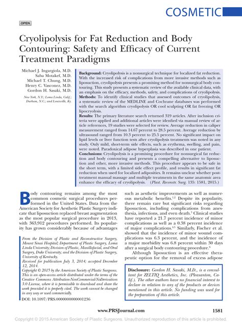 The Safety and Efficacy of Cryolipolysis: A Systematic Review of .